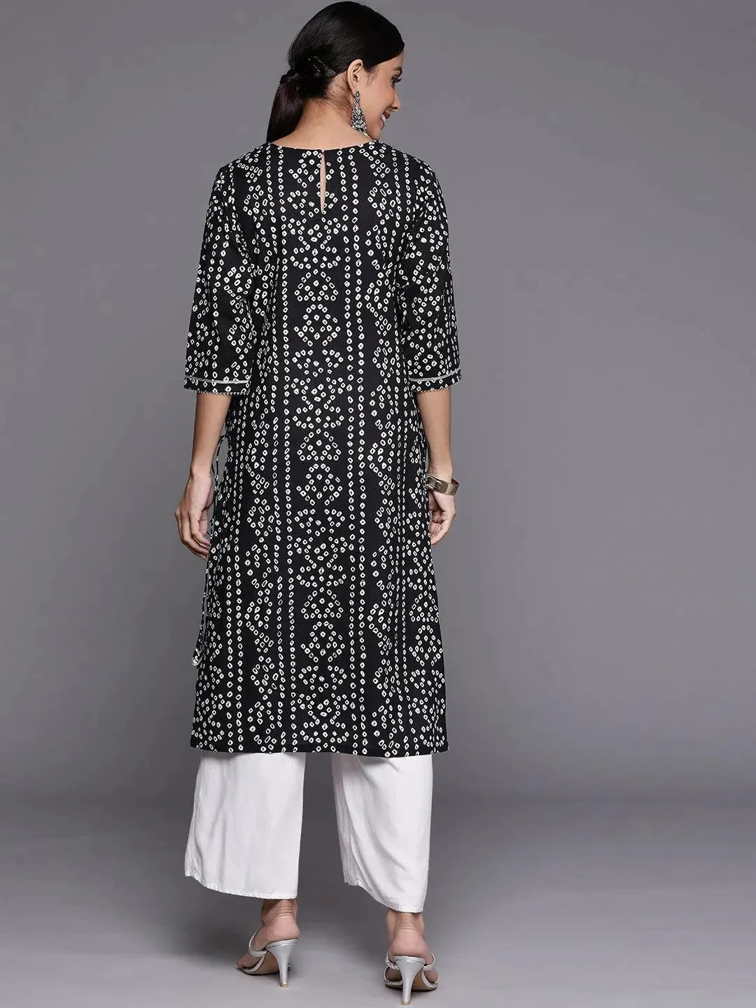 Black Printed Cotton Straight Kurta - Libas