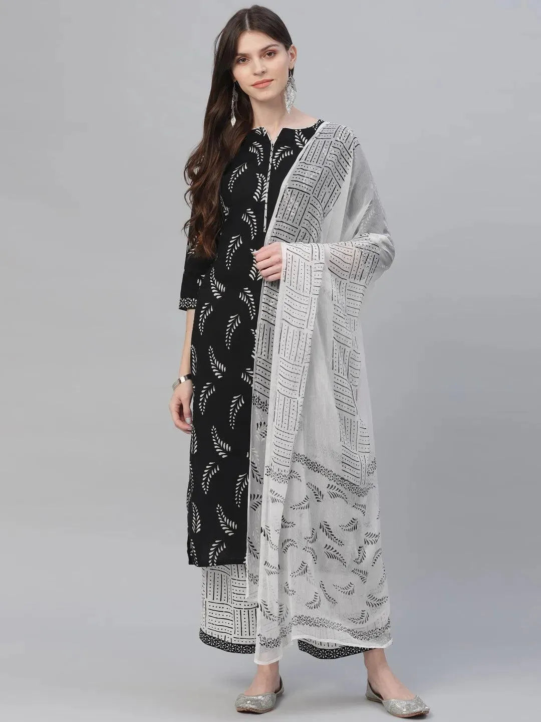 Black Printed Cotton Suit Set - Libas