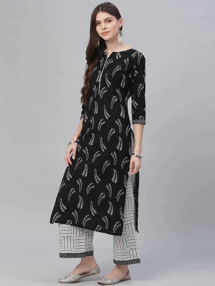 Black Printed Cotton Suit Set - Libas