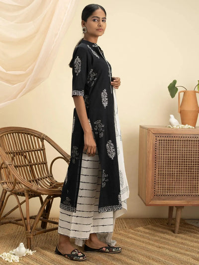 Black Printed Cotton Suit Set - Libas