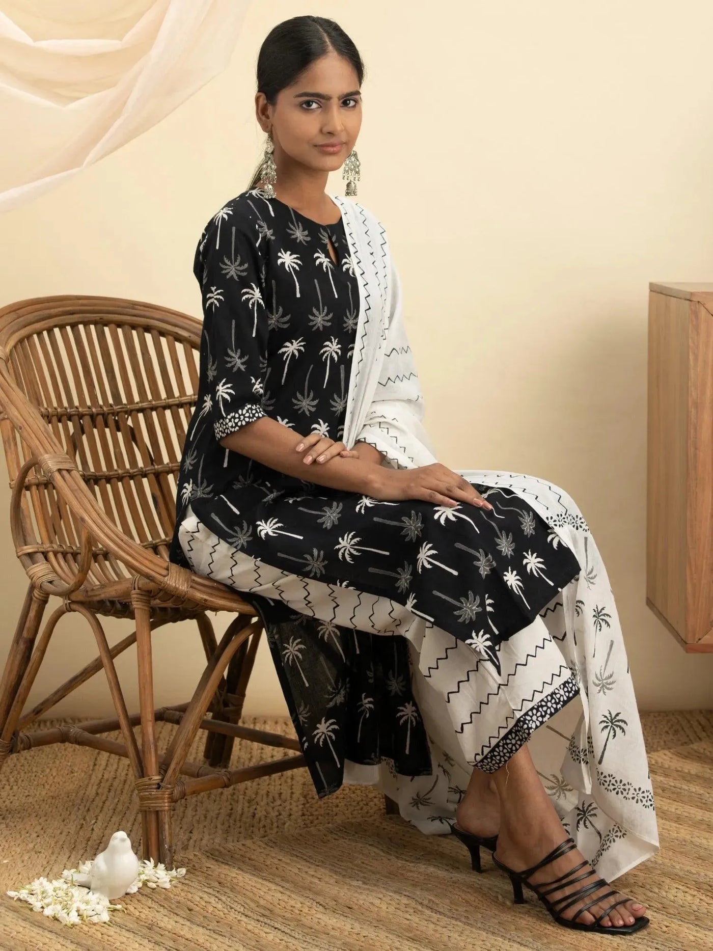 Black Printed Cotton Suit Set - Libas