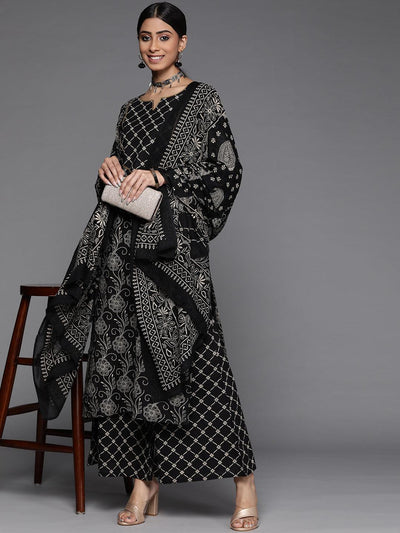 Black Printed Cotton Suit Set - Libas