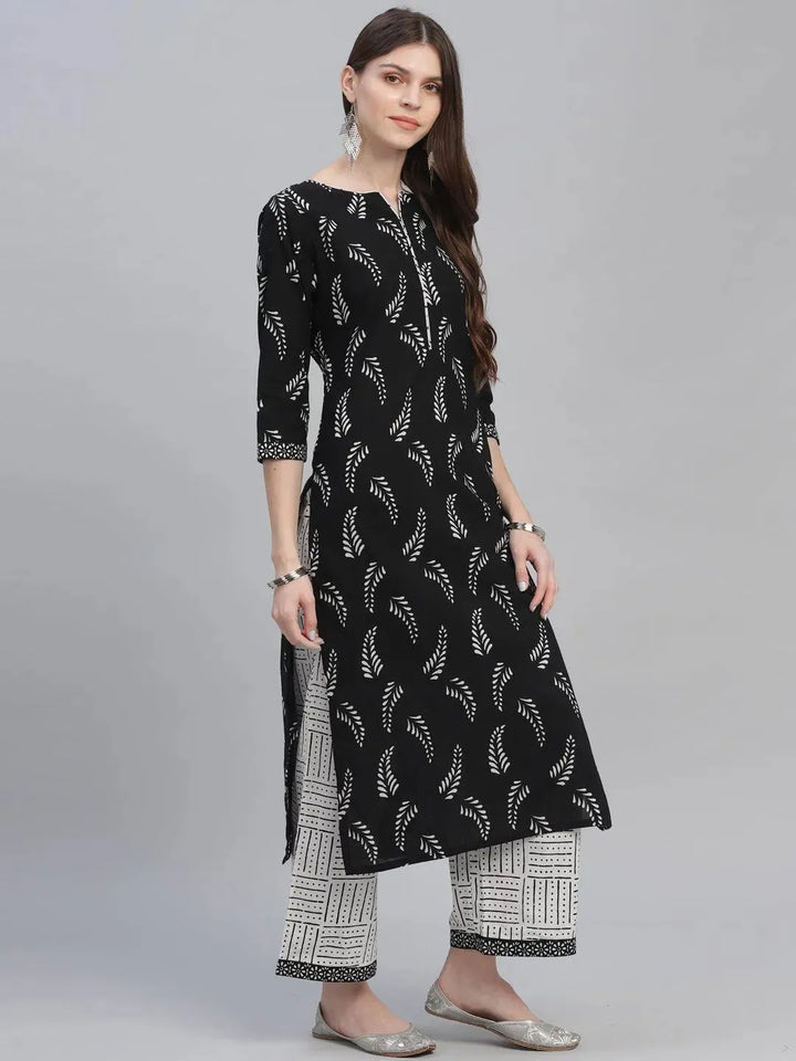 Black Printed Cotton Suit Set - Libas