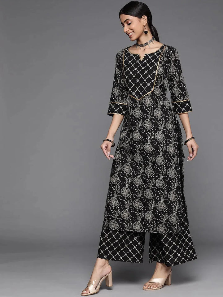 Black Printed Cotton Suit Set - Libas
