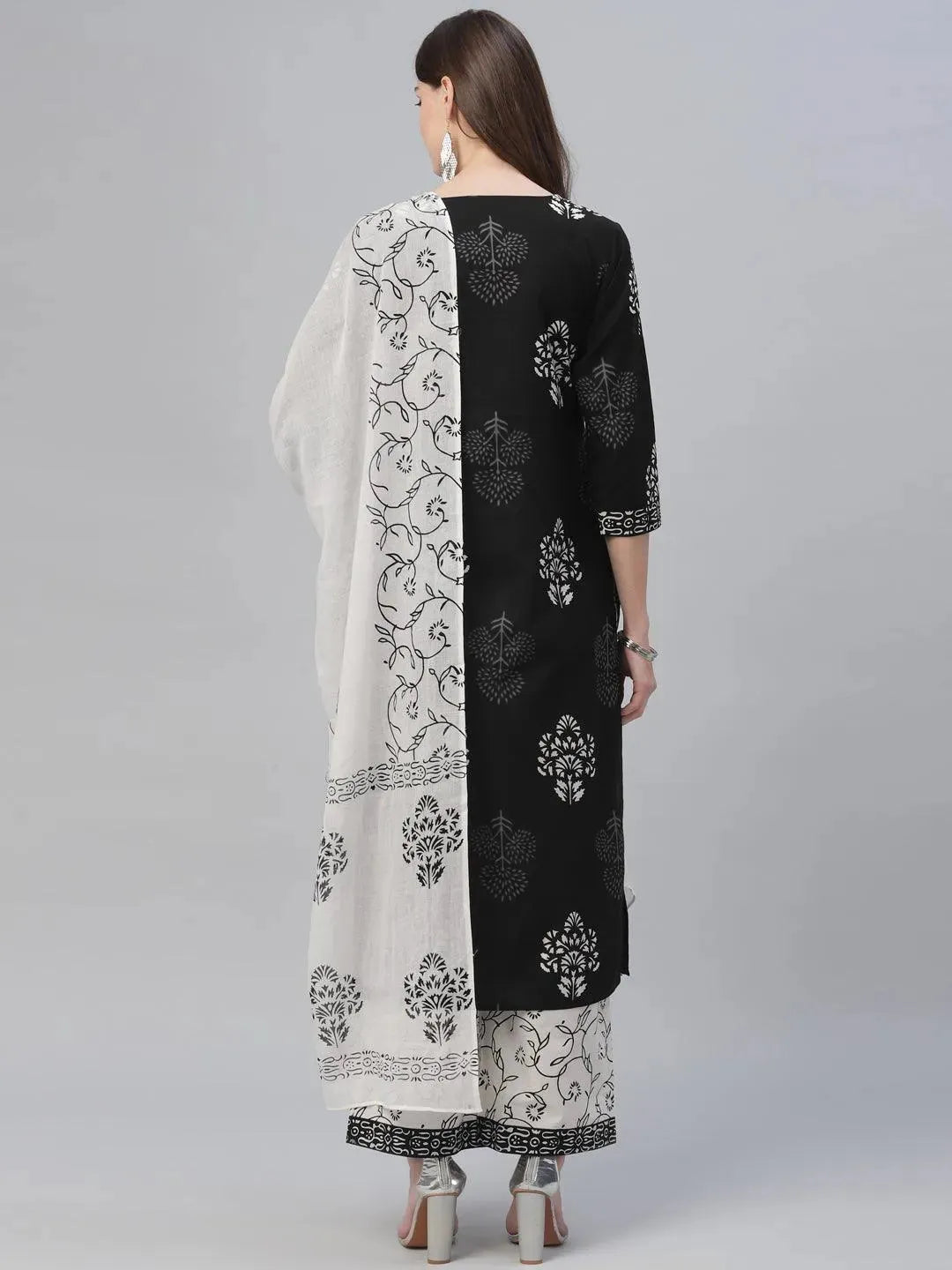 Black Printed Cotton Suit Set - Libas