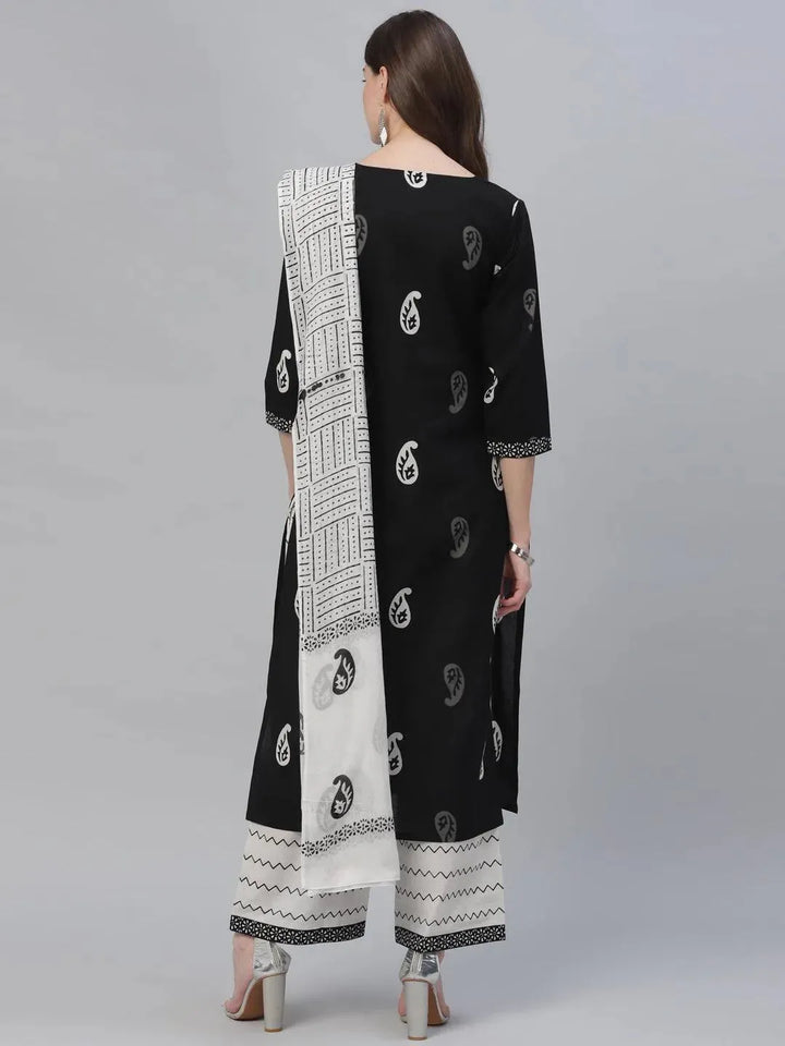 Black Printed Cotton Suit Set - Libas