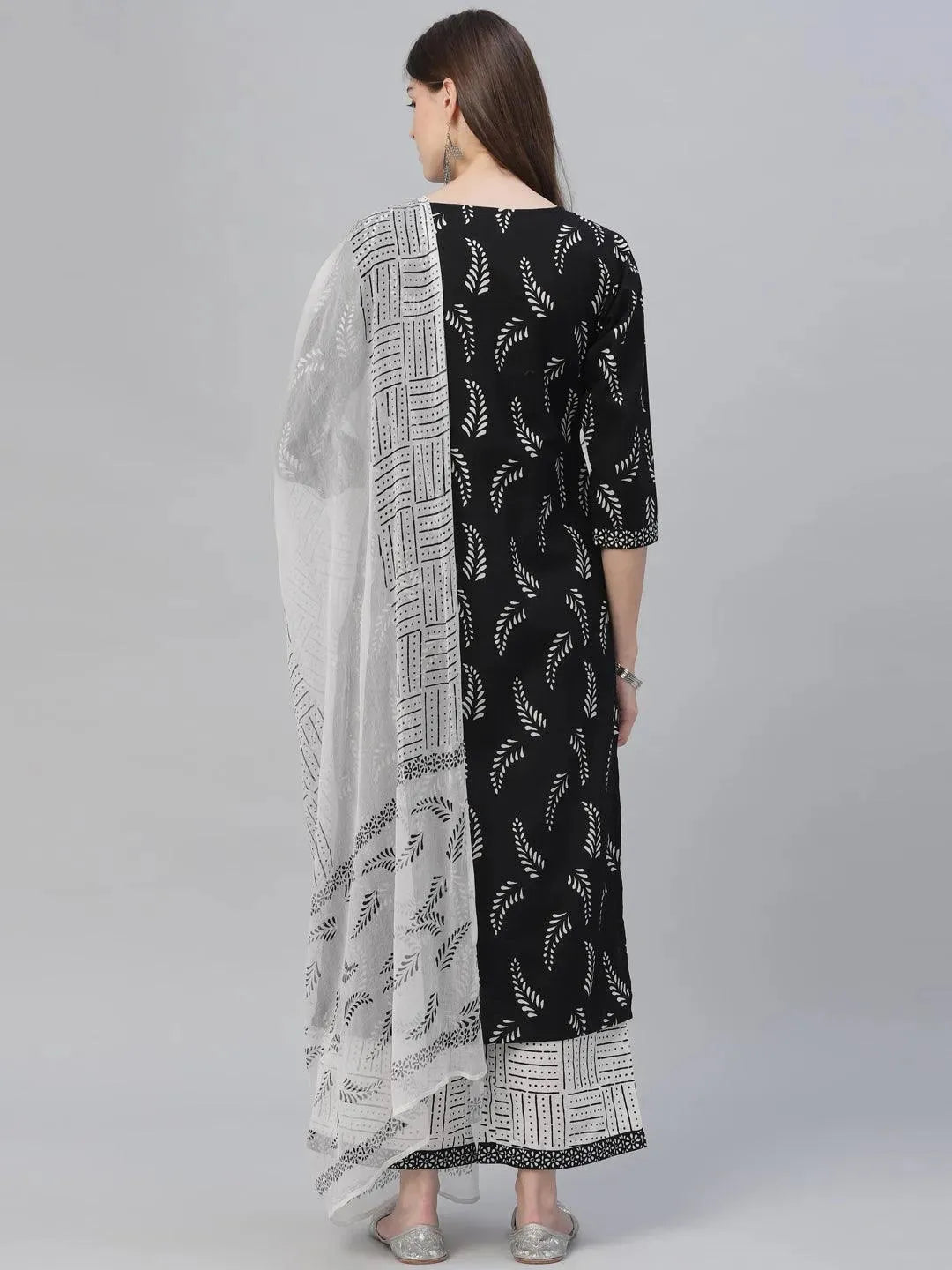 Black Printed Cotton Suit Set - Libas 