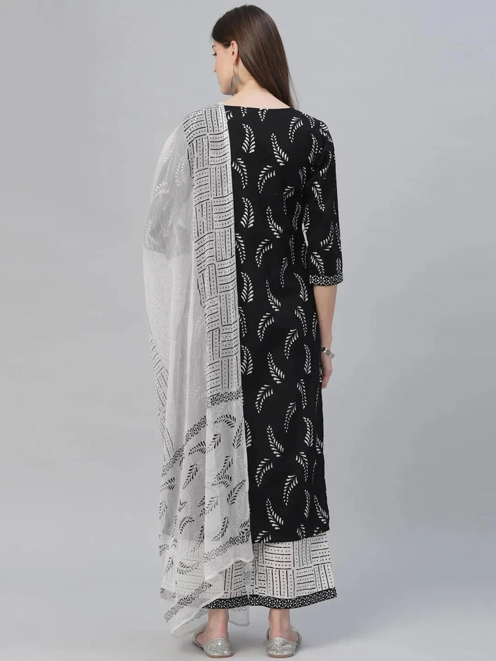 Black Printed Cotton Suit Set - Libas