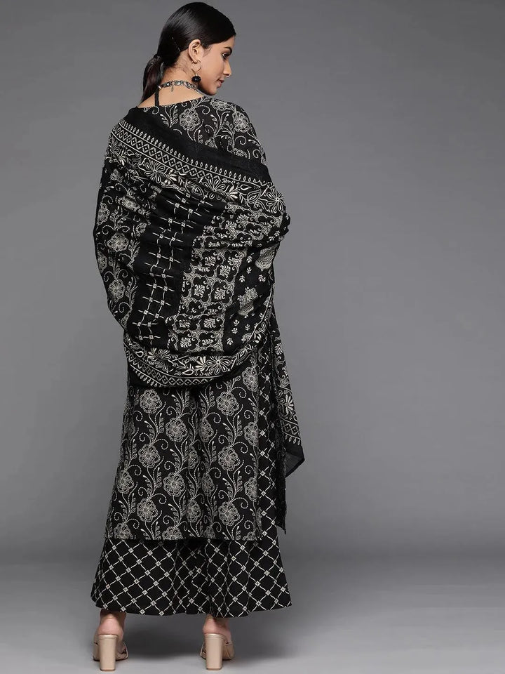 Black Printed Cotton Suit Set - Libas