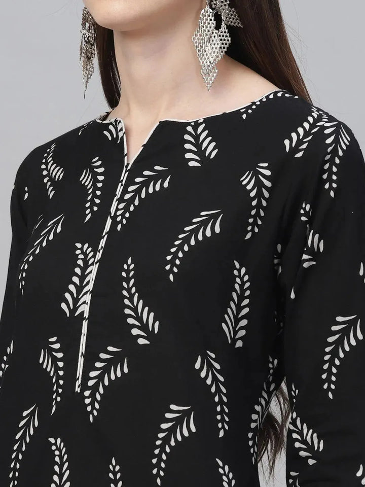 Black Printed Cotton Suit Set - Libas