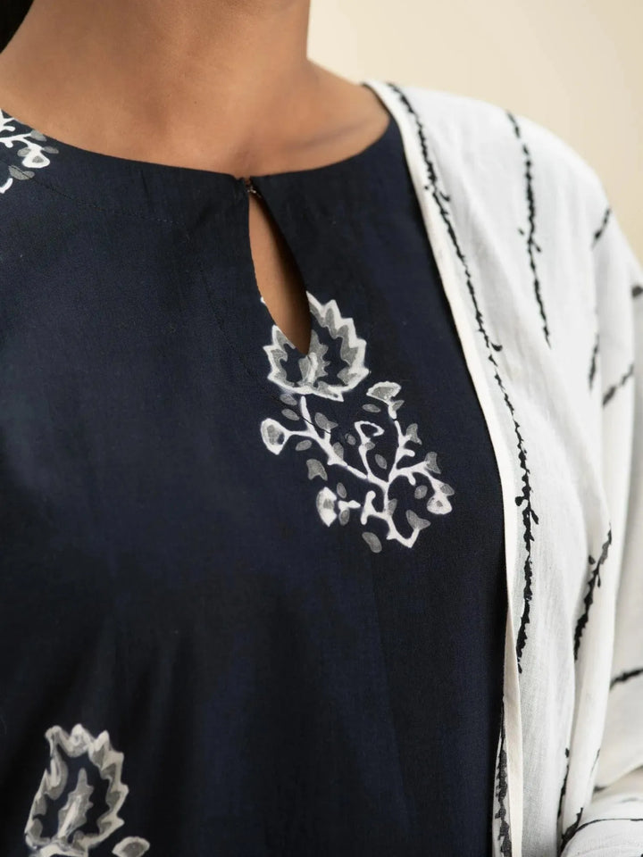 Black Printed Cotton Suit Set - Libas