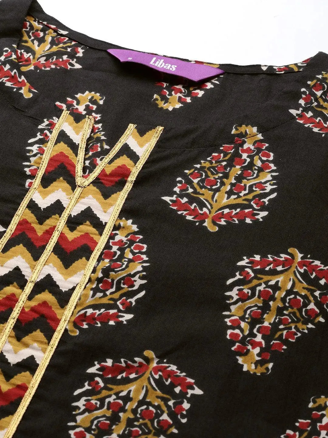 Black Printed Cotton Suit Set - Libas 