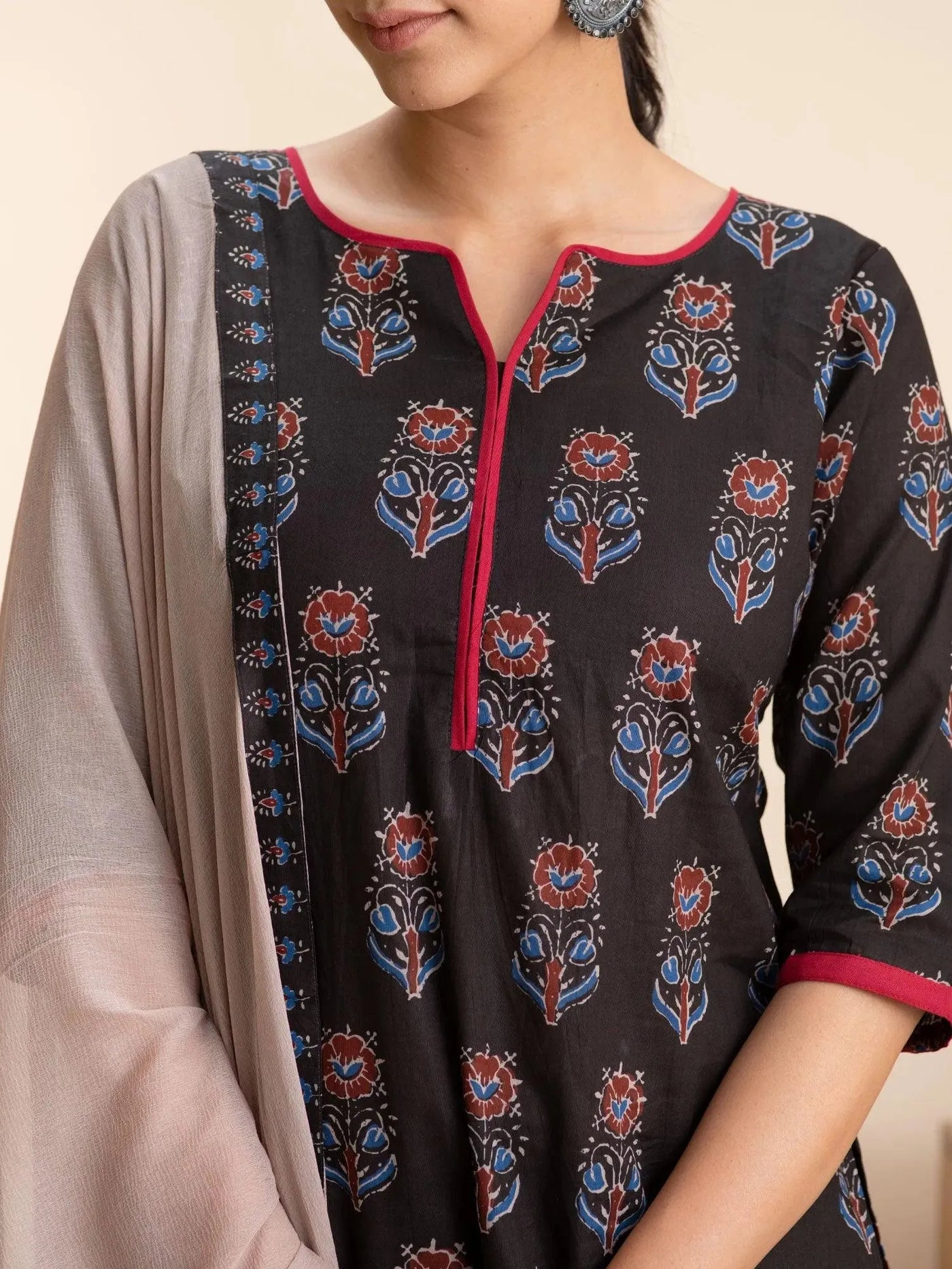 Black Printed Cotton Suit Set - Libas