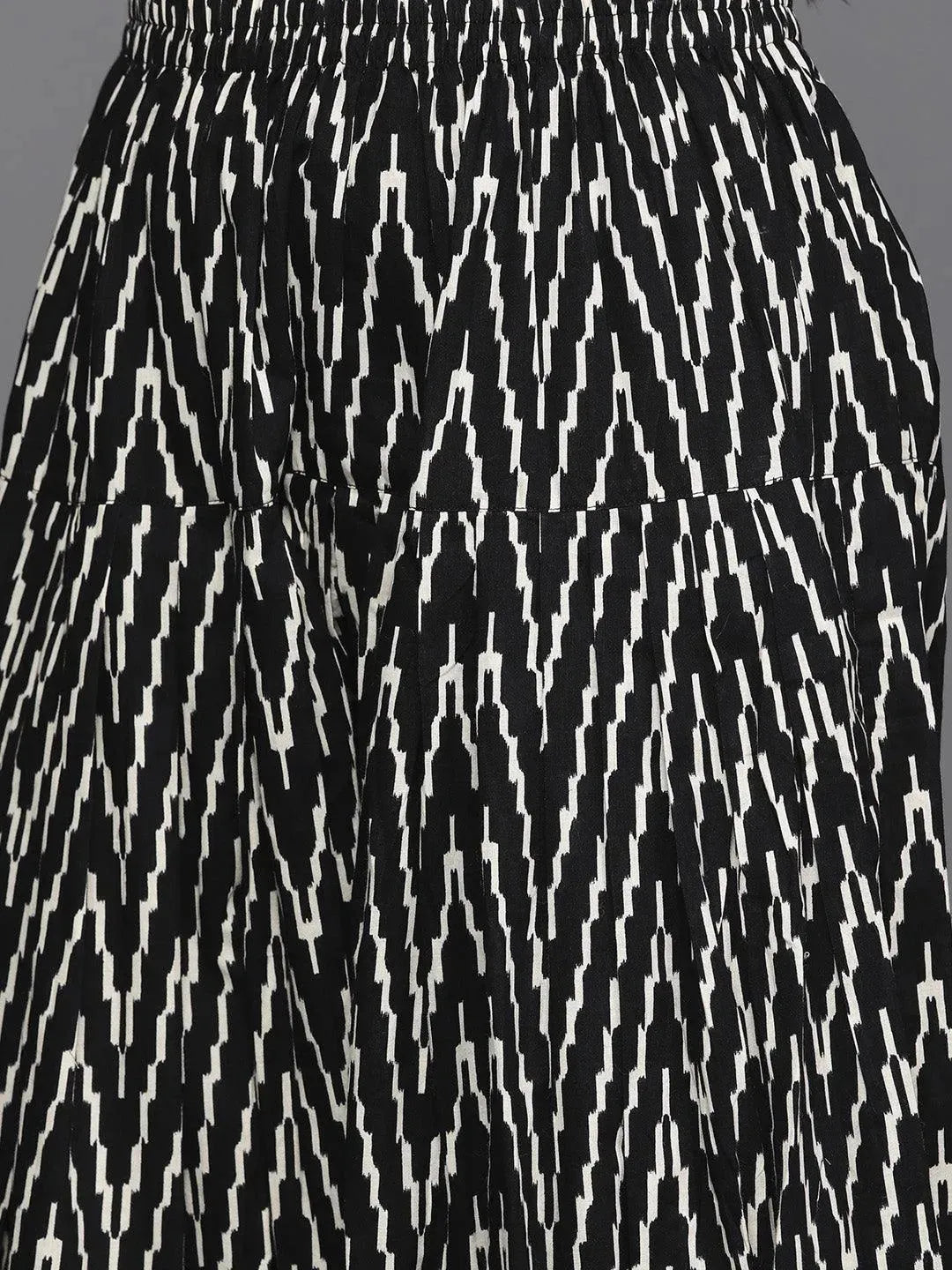 Black Printed Cotton Straight Kurta With Salwar & Dupatta - Libas 