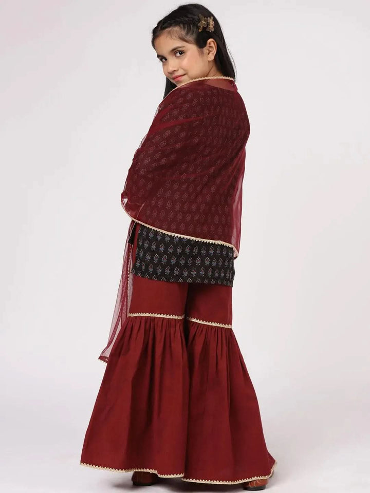 Black Printed Cotton Straight Suit Set - Libas