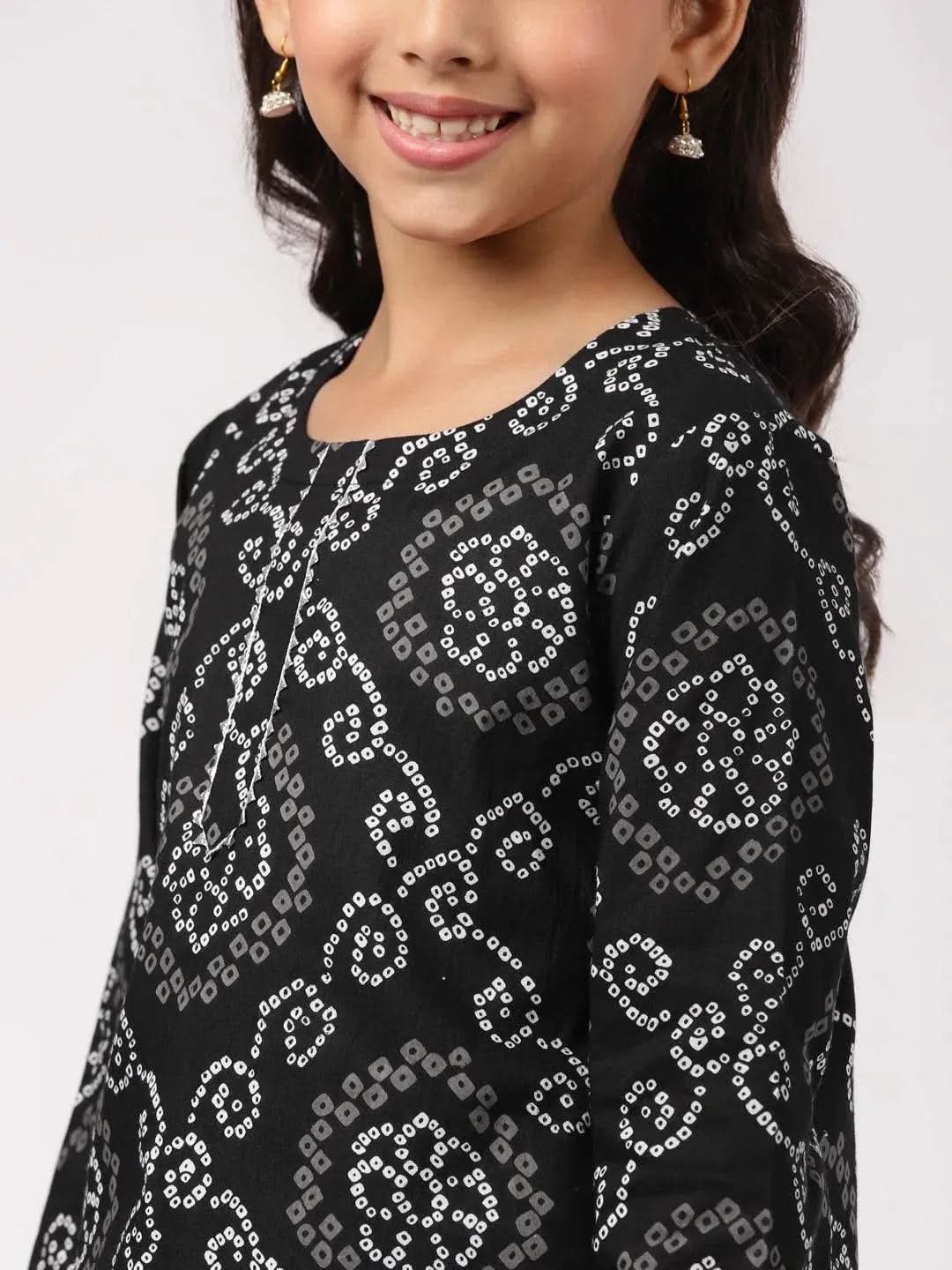 

Black Printed Cotton Straight Kurta With Sharara & Dupatta