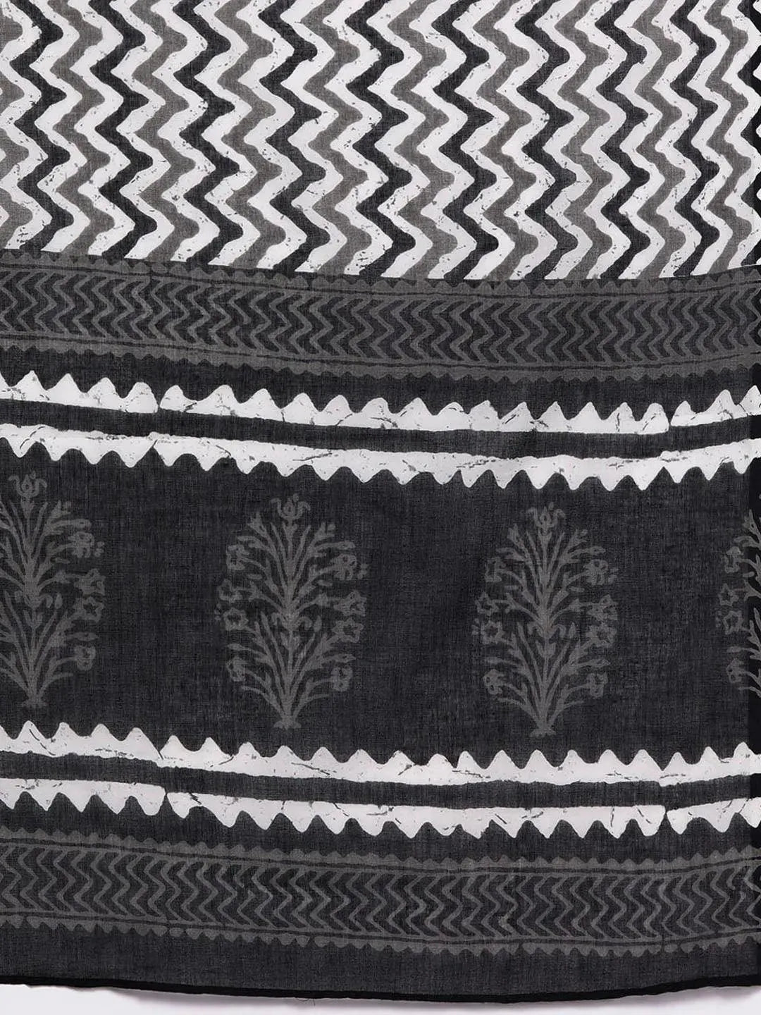 Black Printed Cotton Straight Suit Set With Trousers - Libas 