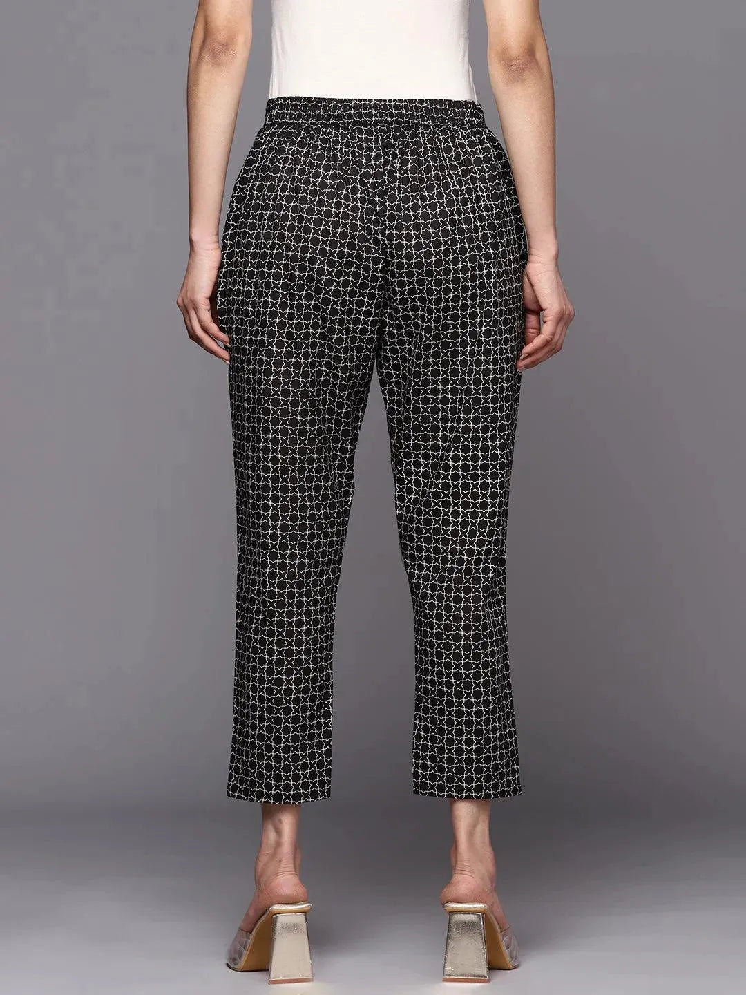 Black Printed Cotton Trousers - Libas 