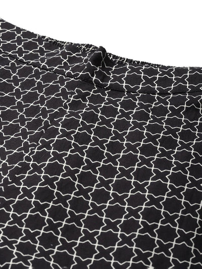 Black Printed Cotton Trousers - Libas