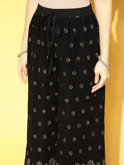 Black Printed Georgette Palazzos - Libas