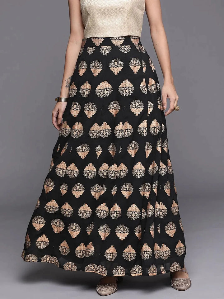Black Printed Georgette Skirt - Libas