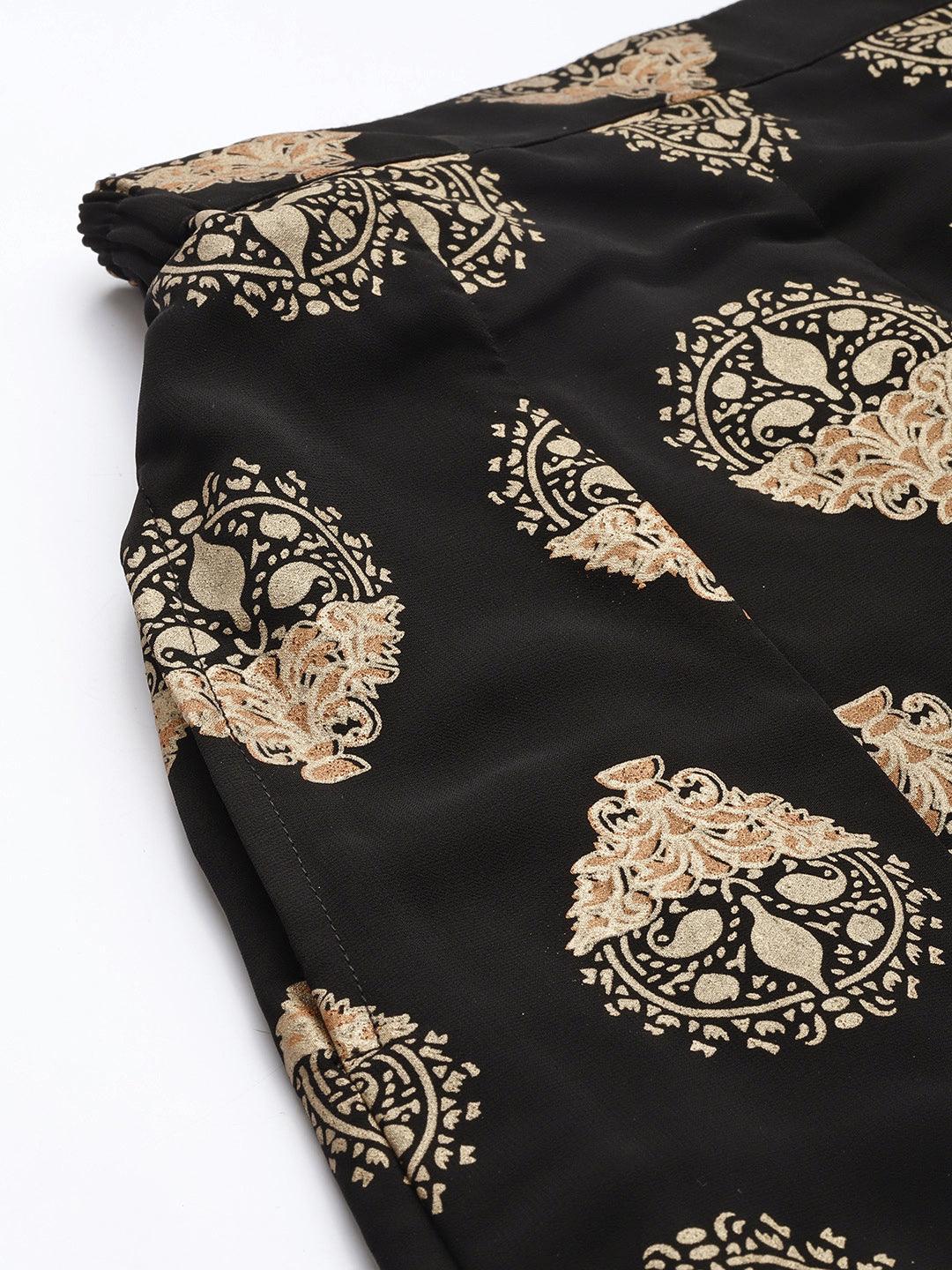 Black Printed Georgette Skirt - Libas
