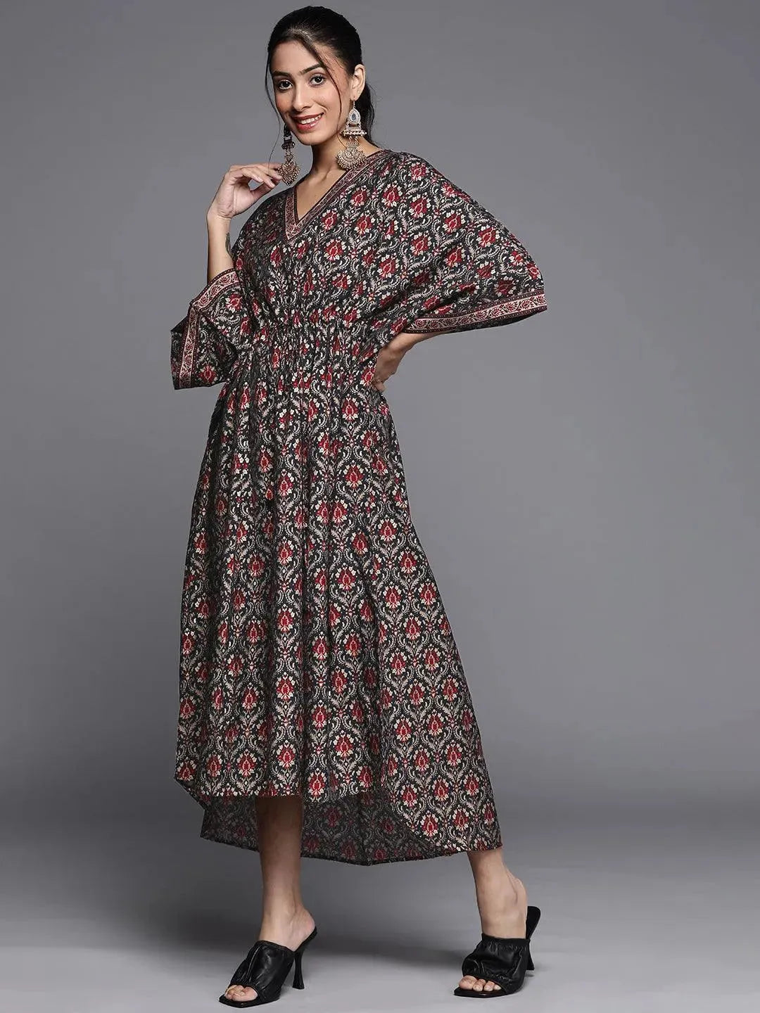 Black Printed Kaftan Dress - Libas 