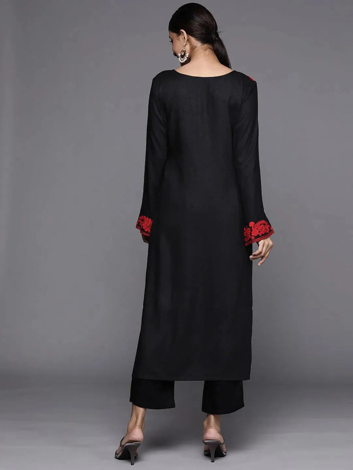 Black Printed Pashmina Wool Kurta - Libas