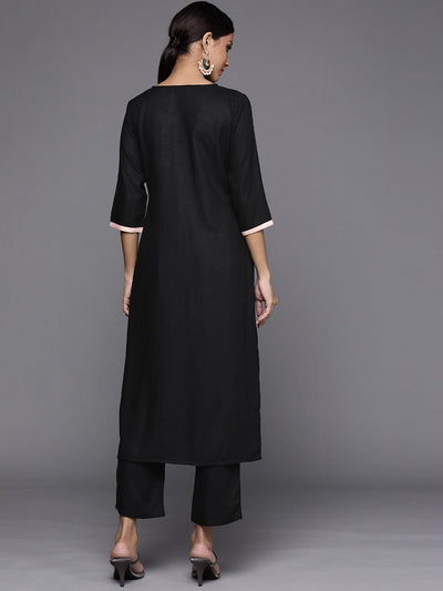Black Printed Pashmina Wool Kurta - Libas