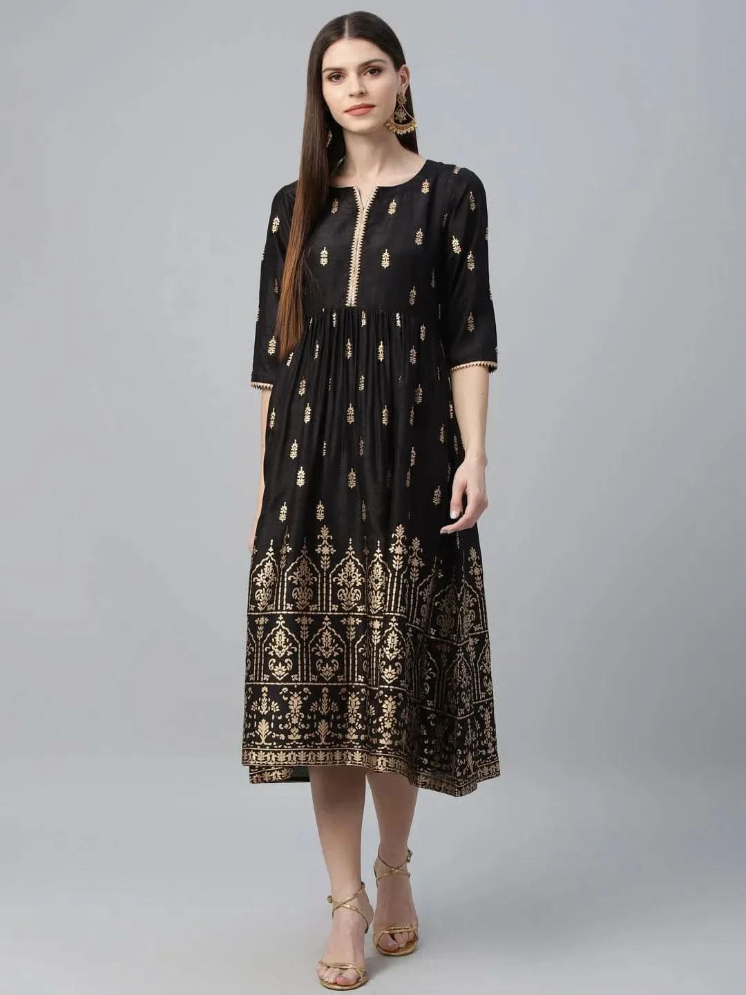 

Buy Black Printed Polyester Dress - 9220- | Libas Ethnic Wear Online