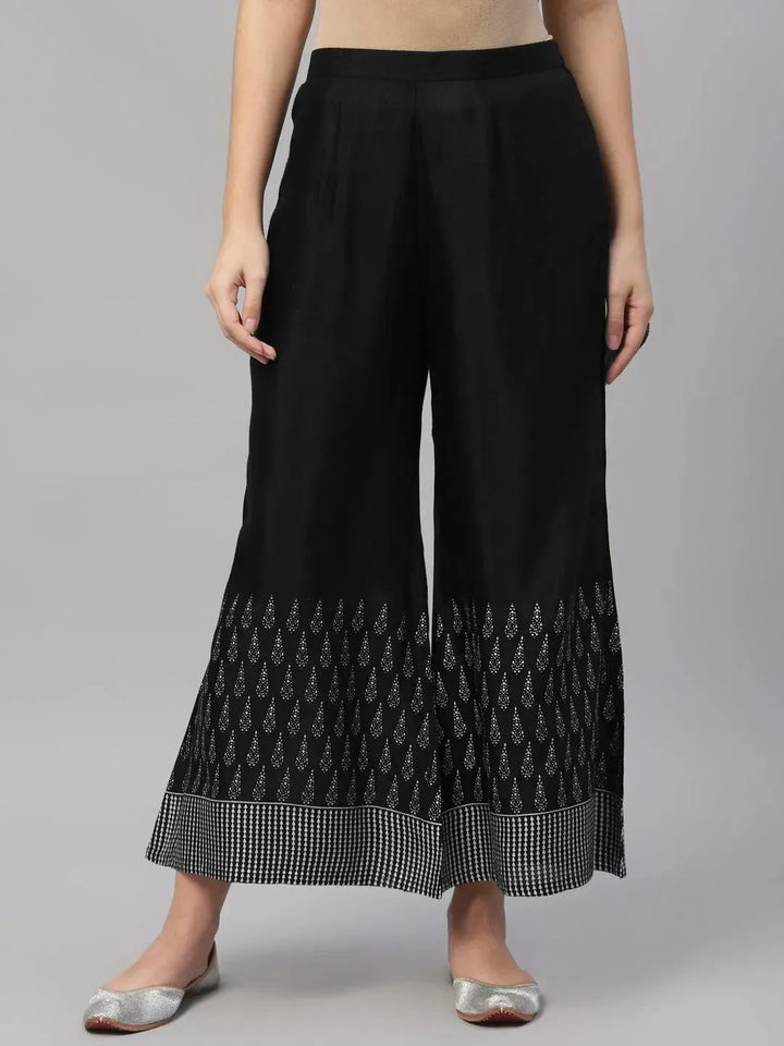 Black Printed Polyester Palazzos - Libas