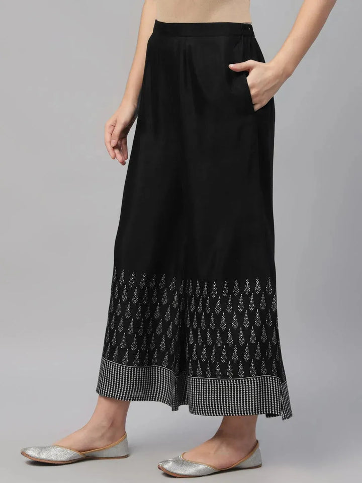 Black Printed Polyester Palazzos - Libas