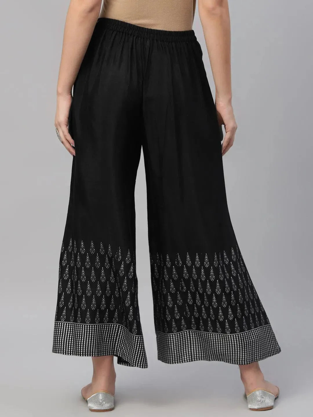 Black Printed Polyester Palazzos - Libas 