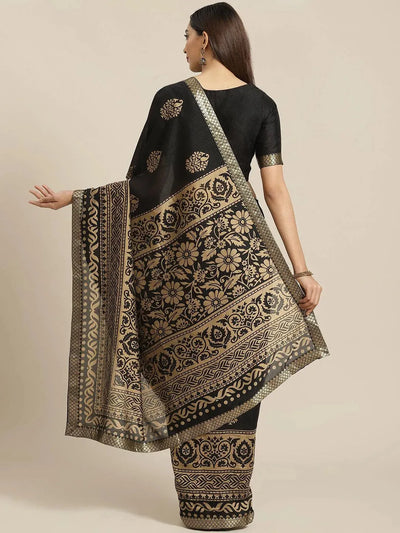 Black Printed Polyester Saree - Libas