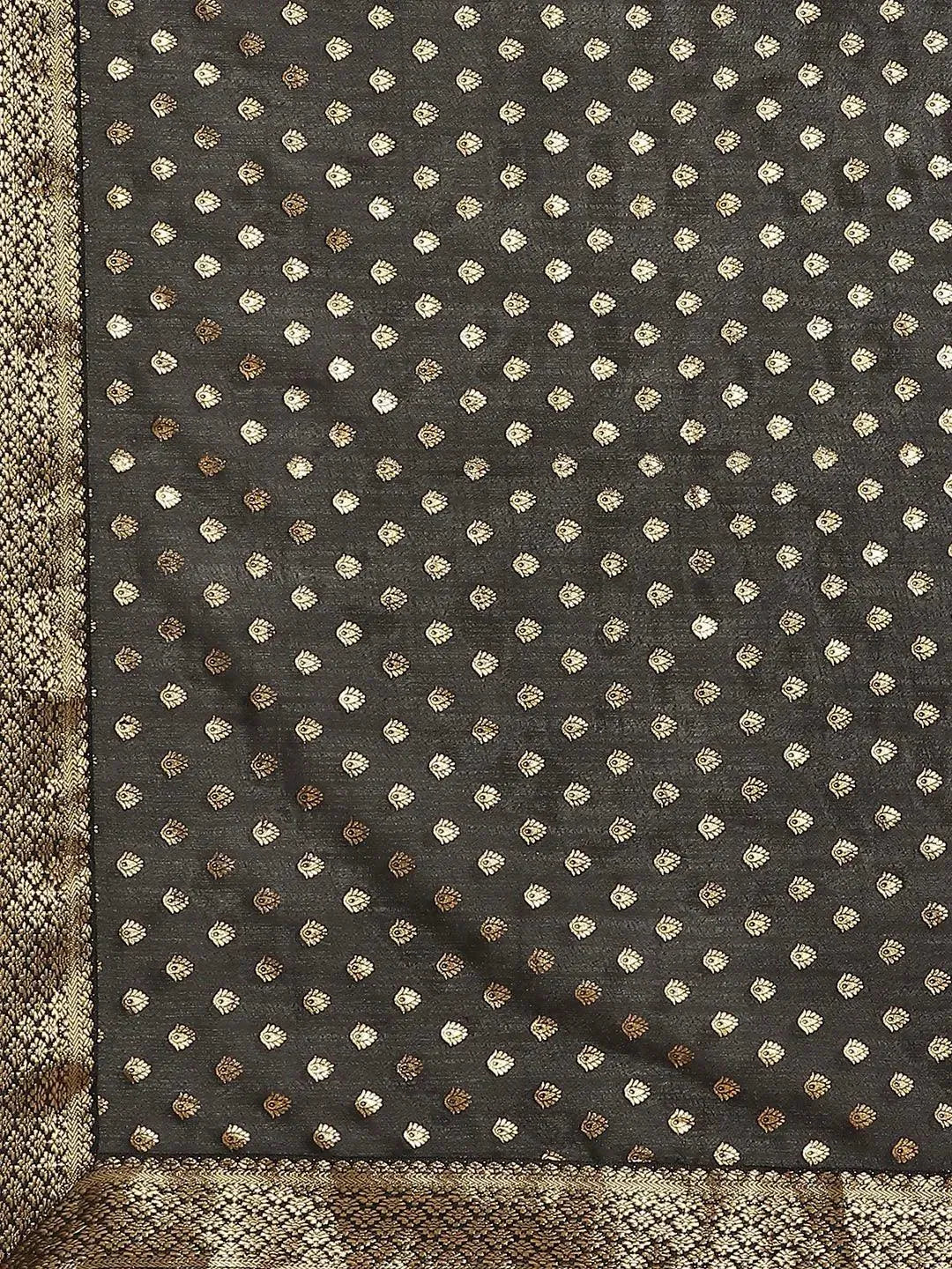 Black Printed Polyester Saree - Libas 