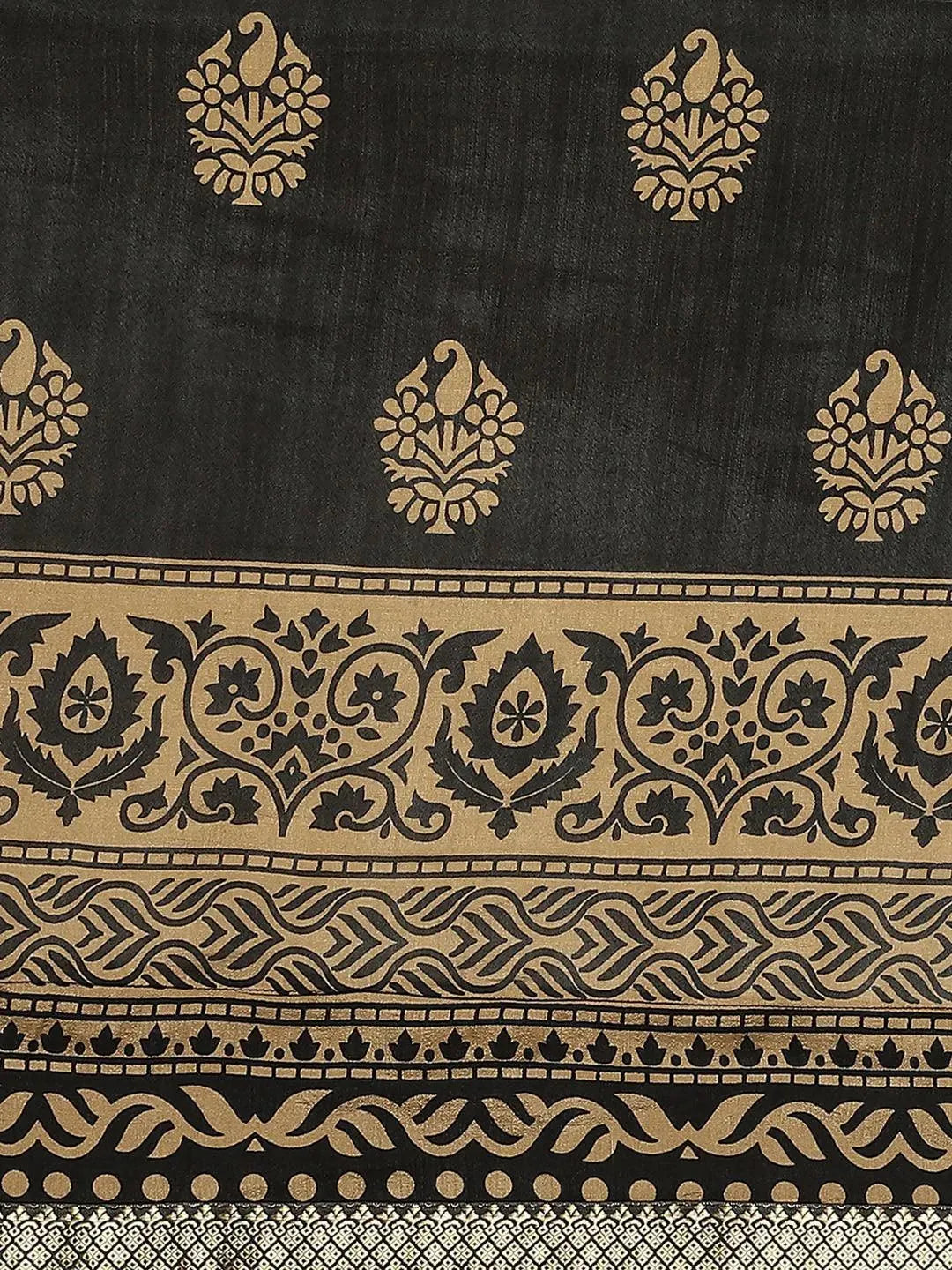 Black Printed Polyester Saree - Libas