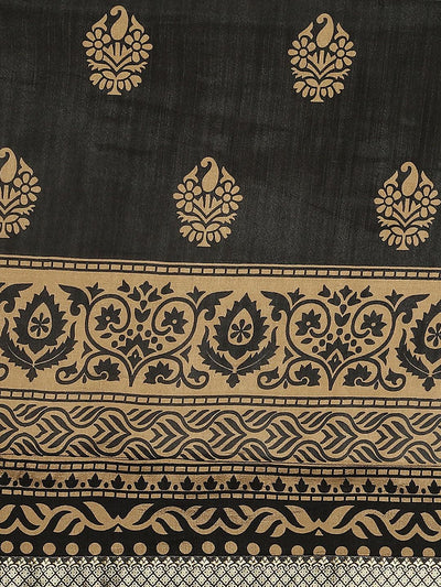 Black Printed Polyester Saree - Libas
