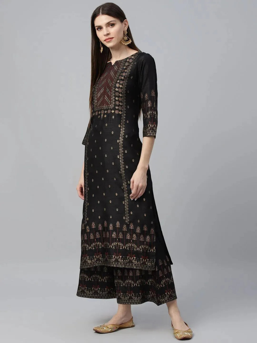 Black Printed Polyester Suit Set - Libas