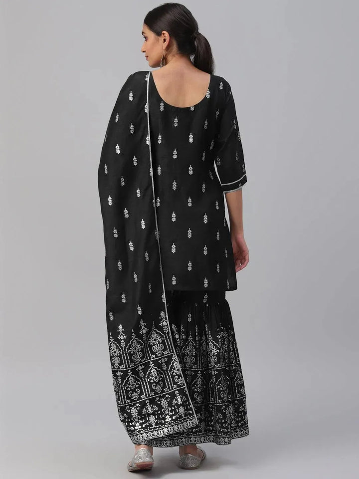 Black Printed Polyester Suit Set - Libas