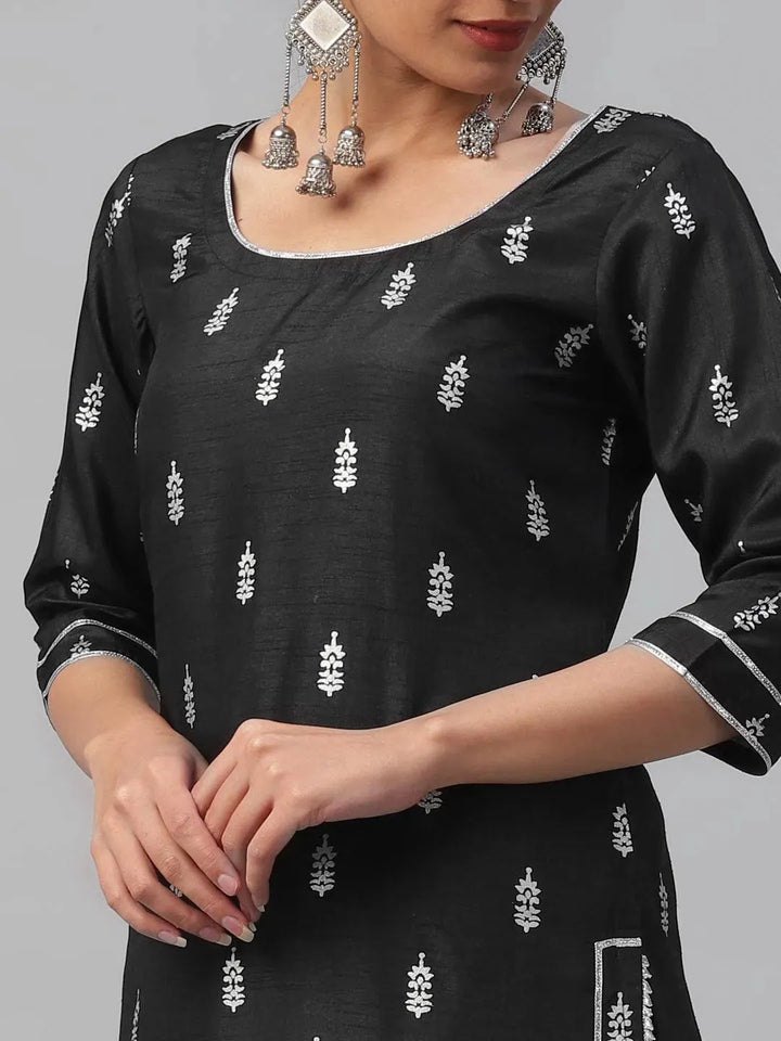 Black Printed Polyester Suit Set - Libas