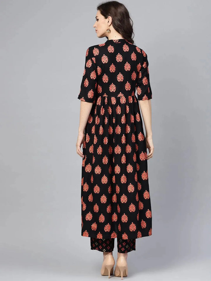 Black Printed Rayon Kurta Set - Libas