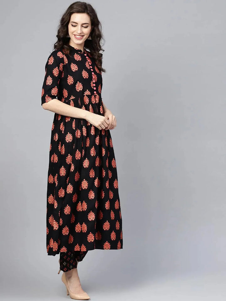 Black Printed Rayon Kurta Set - Libas