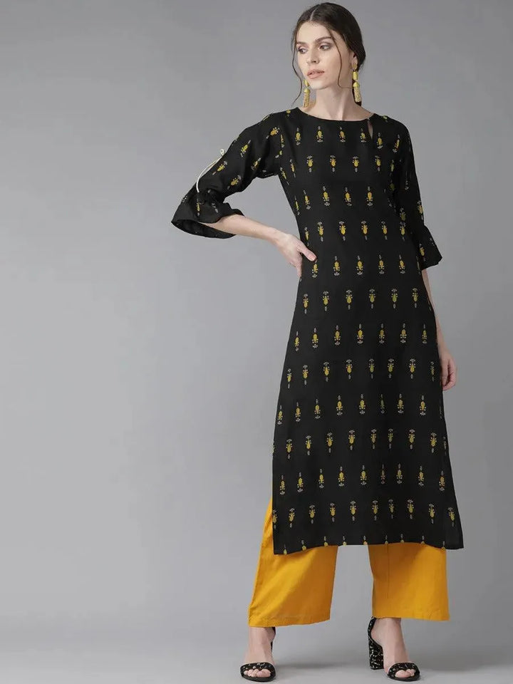 Black Printed Rayon Kurta - Libas
