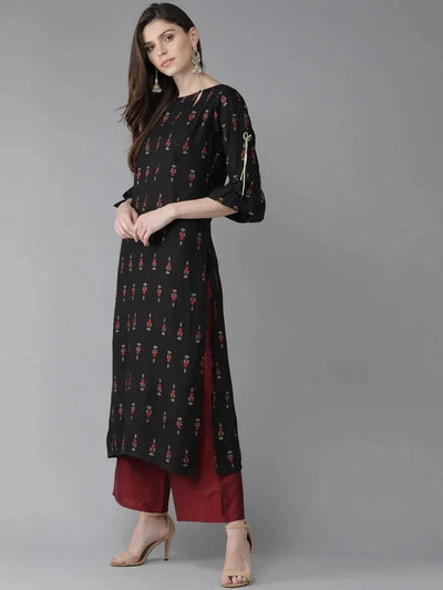 Black Printed Rayon Kurta - Libas