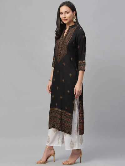 Black Printed Rayon Kurta - Libas