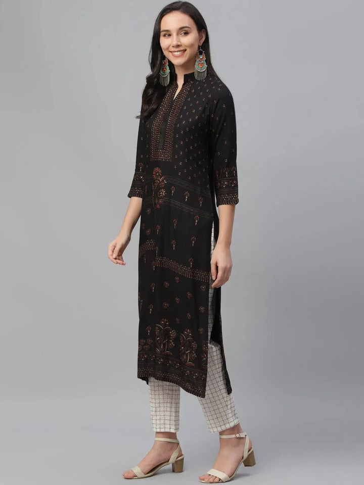 Black Printed Rayon Kurta - Libas