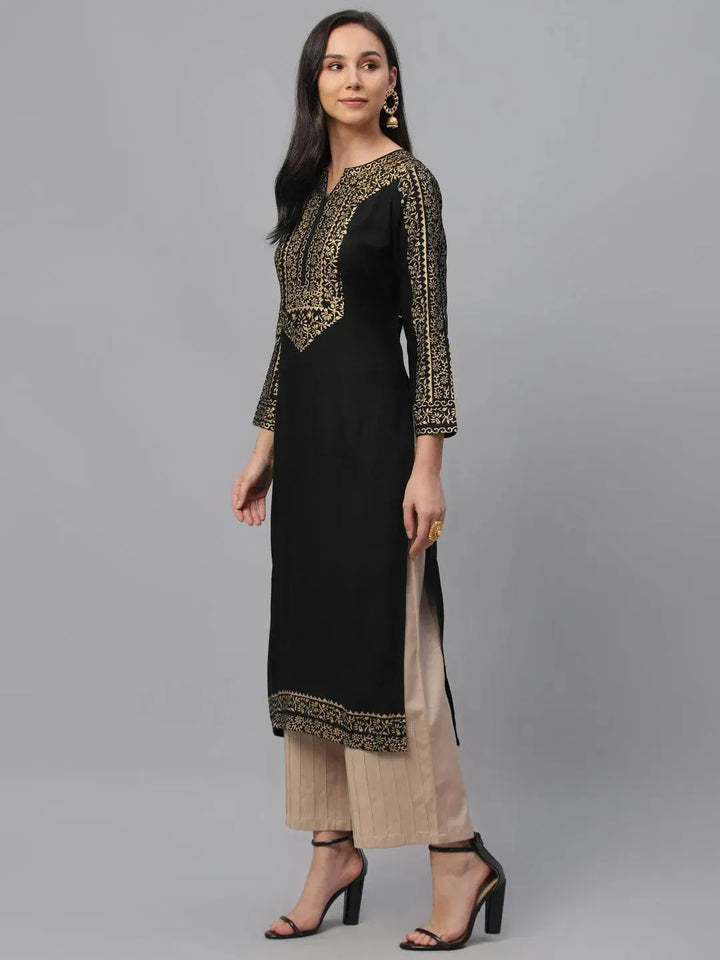 Black Printed Rayon Kurta - Libas