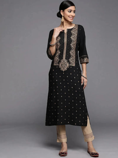 Black Printed Rayon Kurta - Libas