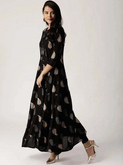 Black Printed Rayon Kurta - Libas