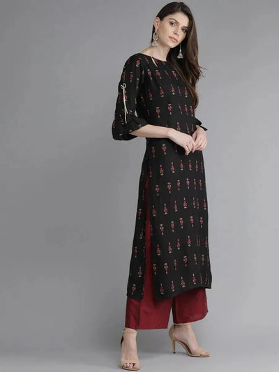 Black Printed Rayon Kurta - Libas